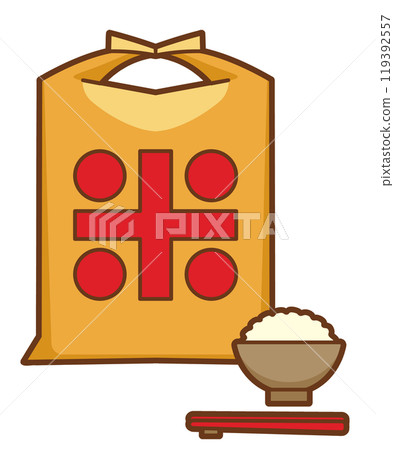 Simple illustration of freshly cooked rice and a bag of rice 119392557