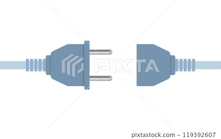 Electric socket and plug. European type of electric equipment. Power socket with cable. Connection and disconnection concept. Vector illustration. 119392607