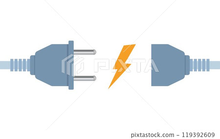 Electric socket and plug. European type of electric equipment. Power socket with cable. Connection and disconnection concept. Vector illustration. Electric socket and plug. European type of electric equipment. Power socket with cable. Connection and disconnection concept. Vector illustration. 119392609