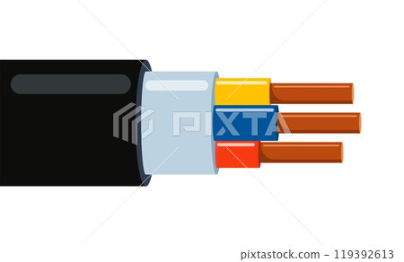Copper cable wire. Electrical wire, electric conductor energy power cable electricity supply cord industrial network. Vector. 119392613