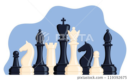 Chess pieces composition. Sports and intellectual game, strategy. Vector illustration. 119392675
