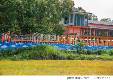 row of Buddhist monk statues in Dambulla 119393635
