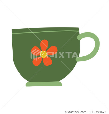 Retro green cup with a floral design, combining vintage charm and modern elegance. Great for kitchen decor, cozy mornings, or nature-inspired drinkware collections 119394675