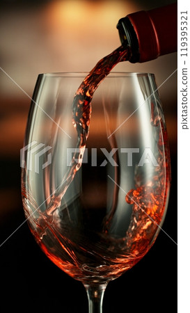 Pouring red wine from bottle. Pouring red wine from bottle. 119395321