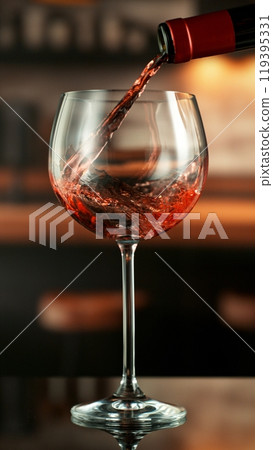 Pouring red wine from bottle. 119395331
