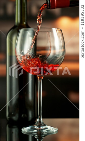 Pouring red wine from bottle. 119395332