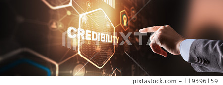Credibility improvement concept. Multiple exposure virtual screen Credibility improvement concept. Multiple exposure virtual screen 119396159