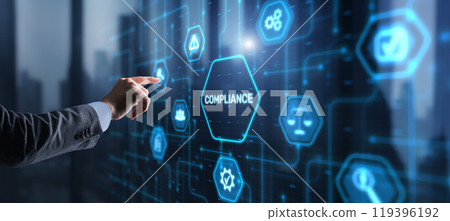 Businessman clicks Compliance Rules Law Business Technology concept 119396192