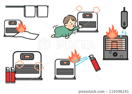 爐扇加熱器火災事故插圖集 爐扇加熱器火災事故插圖集 119396281