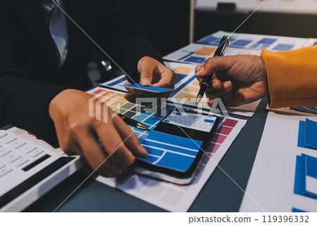 The designer team is designing the uxui system to make the uxui system work well on new phones and support system updates. Website development concept UI UX front end designer 119396332