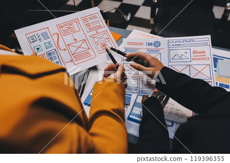 The designer team is designing the uxui system to make the uxui system work well on new phones and support system updates. Website development concept UI UX front end designer 119396355