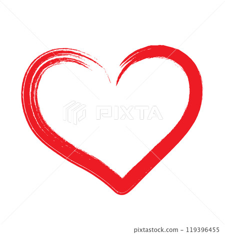 The red outline of a heart on a transparent shape. Heart sticker. The concept of February 14th. 119396455