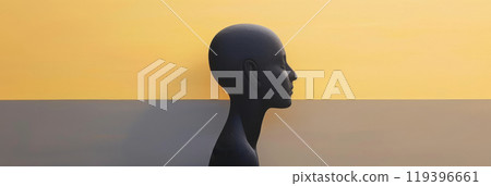 Minimalist Head Silhouette. Abstract Human Profile in Black and Yellow Background 119396661