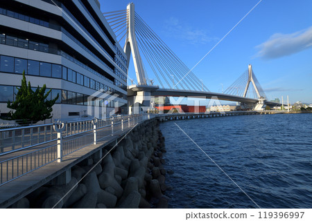 Aomori City: Early morning bay area, scenery around Aomori Bay Bridge Aomori City: Early morning bay area, scenery around Aomori Bay Bridge 119396997