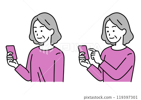 A set of elderly women holding (holding/operating) a smartphone 119397301