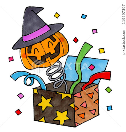 Halloween pumpkin popping out of a jack-in-the-box 119397397