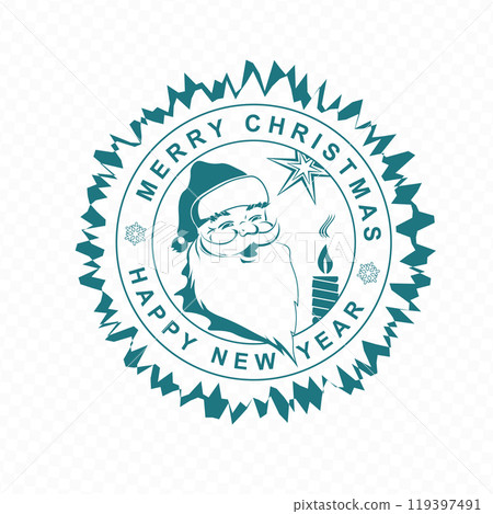 Illustration of a silhouette print of a cheerful Santa Claus with a burning candle Illustration of a silhouette print of a cheerful Santa Claus with a burning candle 119397491