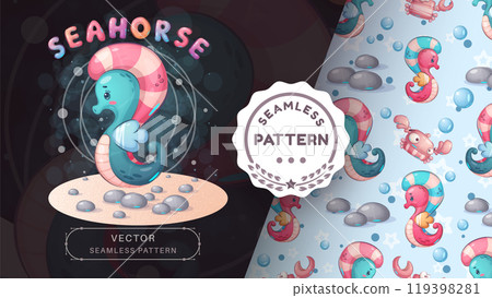 Cartoon character adorable cartoon character seahorse - seamless pattern Cartoon character adorable cartoon character seahorse - seamless pattern 119398281
