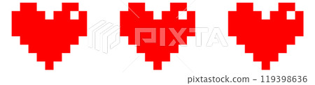 Three red hearts are shown in a pixelated style 119398636
