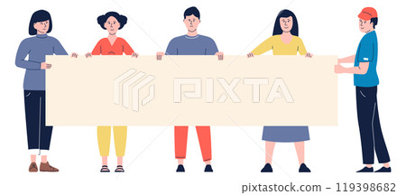 A group of people holding a blank sign A group of people holding a blank sign 119398682