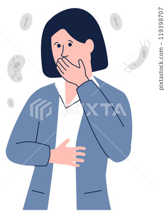 A woman is looking at the camera with a shocked expression on her face A woman is looking at the camera with a shocked expression on her face 119398707