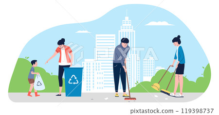 A group of people are cleaning up a park A group of people are cleaning up a park 119398737