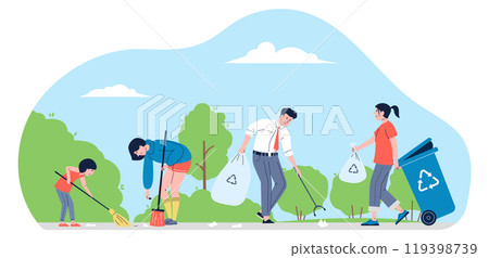 A group of people are cleaning up a park A group of people are cleaning up a park 119398739