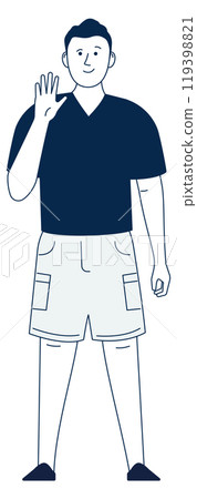 A man in a blue shirt and white shorts is waving A man in a blue shirt and white shorts is waving 119398821