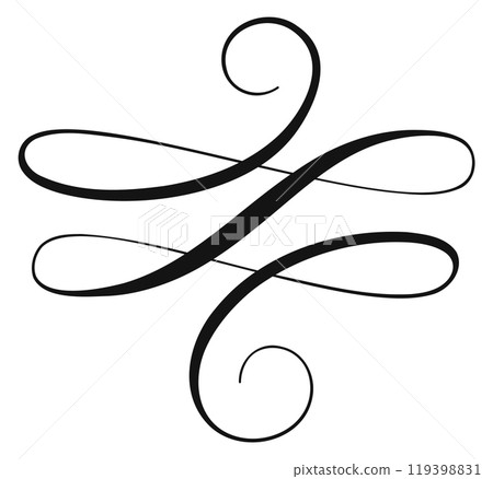 The image is a black and white drawing of a cursive letter C with a wavy line 119398831