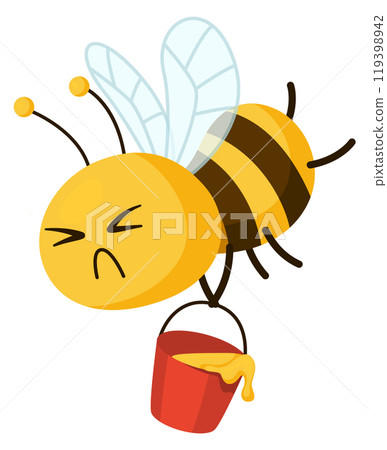 Honeybee carry honey bucket. Tired working insect 119398942