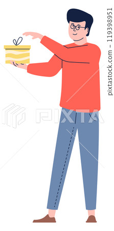 Man giving gift. Holiday season or birthday party celebration Man giving gift. Holiday season or birthday party celebration 119398951