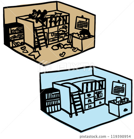 兒童房：凌亂的房間和整潔的房間 119398954