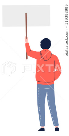 Male activist rear view. Protester color character 119398999