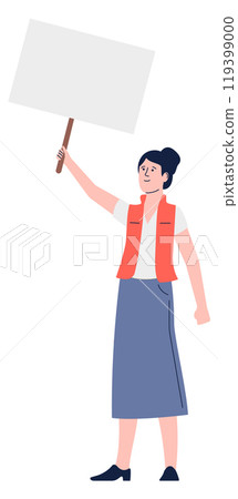 Protesting woman with paper banner. Empty placard template 119399000