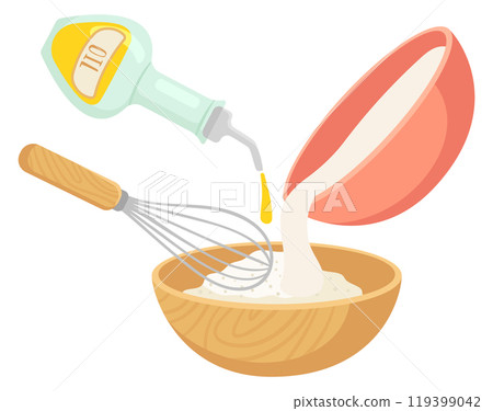 Dough preparation. Bakery recipe. Making pastry cartoon icon 119399042