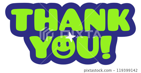 Thank you label. Decorative lettering logo with smile face Thank you label. Decorative lettering logo with smile face 119399142
