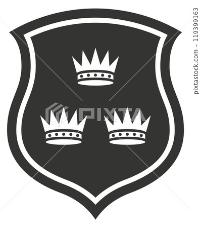 Monarchy shield. Old crown symbol. King emblem 119399163