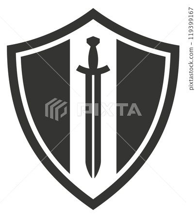 Ancient guard shield black icon. Security symbol 119399167