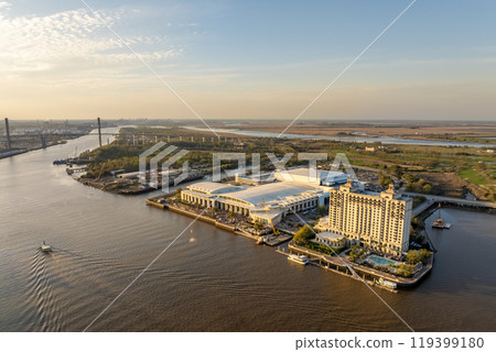 Savannah convention center in historical city Savannah in Georgia. Southern USA cityscape at sunset 119399180