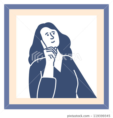 Woman portrait in picture frame. Artwork color icon 119399345