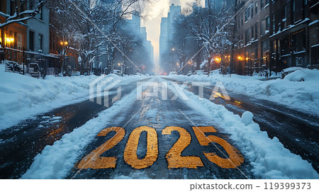 Winter Road with Year 2025 Marked 119399373