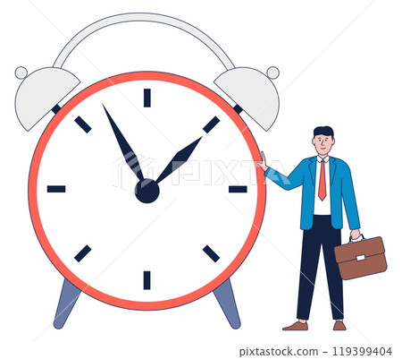 Working hour or deadline color icon. Businessman with alarm clock 119399404