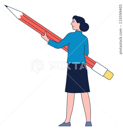Woman with big pencil. Editing process. Working person 119399405