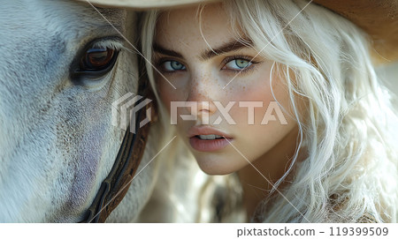 Close-up of Cowboy and Horse 119399509