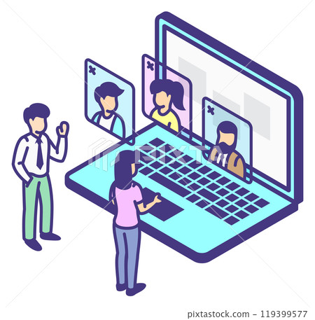 Online work meeting isometric icon. Online conference 119399577