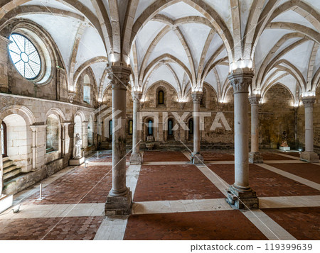 Alcobaca, Portugal - Mar 08, 2024: The dining room of Alcobaca monastery of Santa Maria at Alcobaca, Portugal 119399639