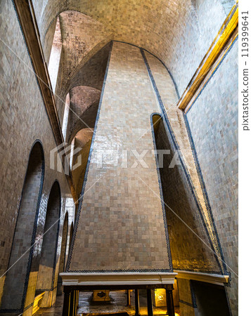 Alcobaca, Portugal - Mar 08, 2024: The kitchen of Alcobaca monastery of Santa Maria at Alcobaca, Portugal Alcobaca, Portugal - Mar 08, 2024: The kitchen of Alcobaca monastery of Santa Maria at Alcobaca, Portugal 119399641