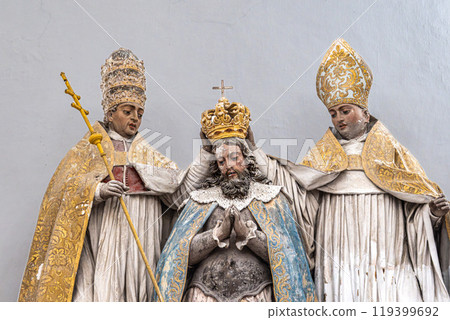 Alcobaca, Portugal - Mar 08, 2024: The Hall of the Kings at Alcobaca monastery of Santa Maria at Alcobaca, Portugal Alcobaca, Portugal - Mar 08, 2024: The Hall of the Kings at Alcobaca monastery of Santa Maria at Alcobaca, Portugal 119399692
