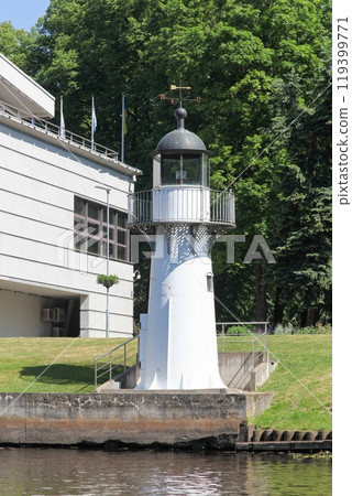 Lighthouse at the Riga canal in Latvia 119399771