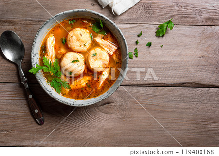 Matzoh ball and chicken soup Matzoh ball and chicken soup 119400168